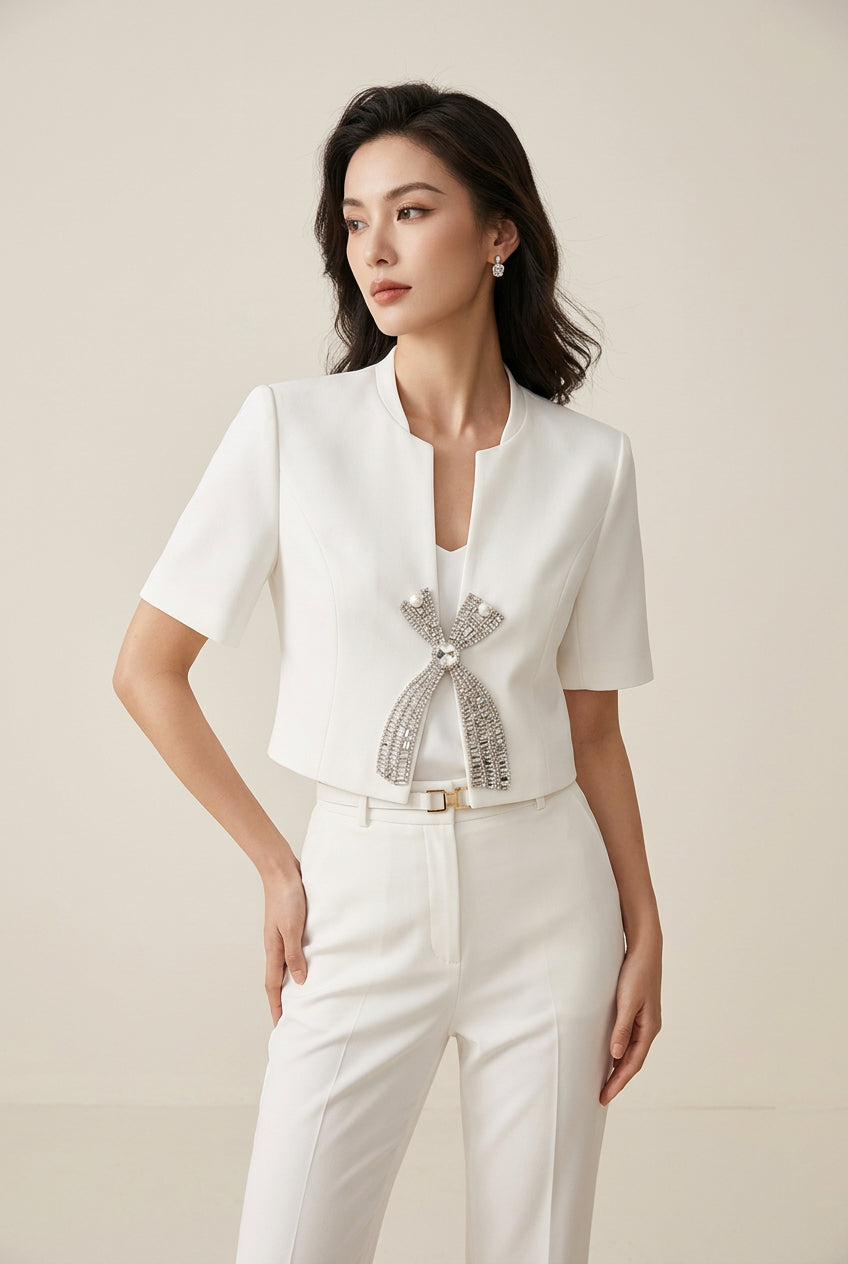 Aurelia Crystal Bow Cropped Top