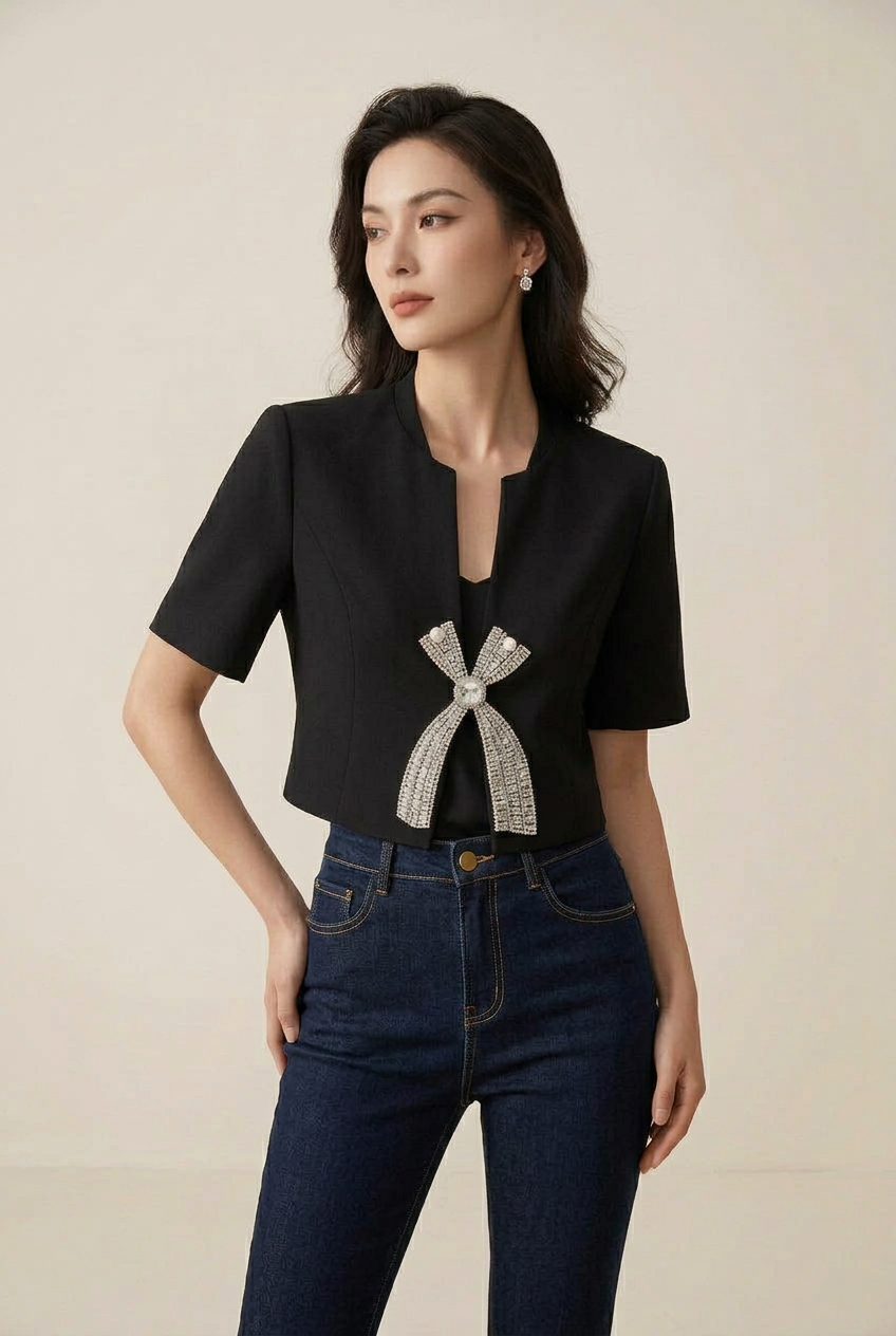 Aurelia Crystal Bow Cropped Top